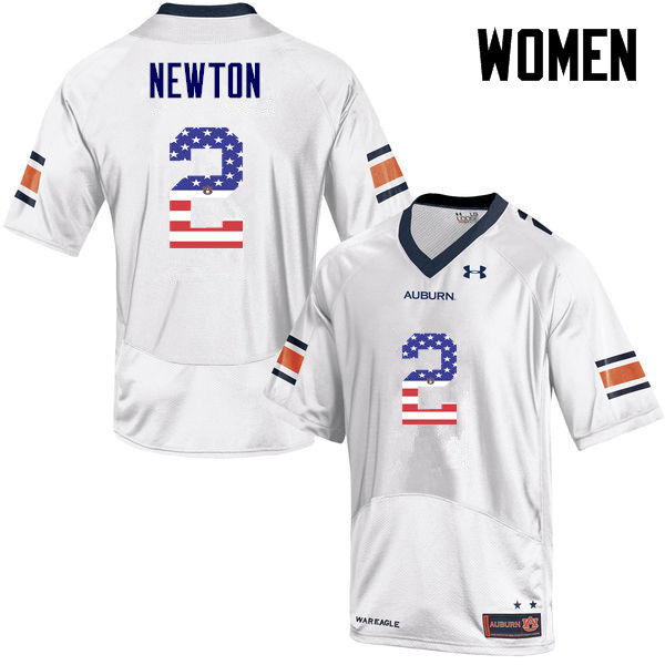 Women #2 Cam Newton Auburn Tigers USA Flag Fashion College Football Jerseys-White - Click Image to Close